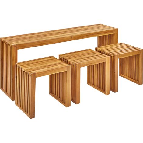 Conjunto de jardín 4 piezas interior exterior mesa taburetes 3 plazas madera de acacia clara Bellano