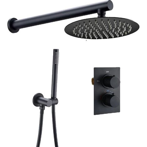 Ensemble de douche de bain, construction en laiton, hauteur réglable, Noir mat-10 (1/2)