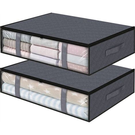 YMYNY Boite Rangement Sous Lit 2 PCS, Sac de Rangement Vetement 90L Housse de Rangement pliable Poignée Renforcée Avec Fermeture éclair Fenêtre Transparente Pour Rangement de Couette Vêtements (1/3)