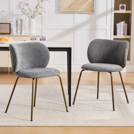 Lot 2 chaises chenille contemporaines – Dossier incurvé – Pieds bronze – Gris – Moderne/Cuisine (1/5)