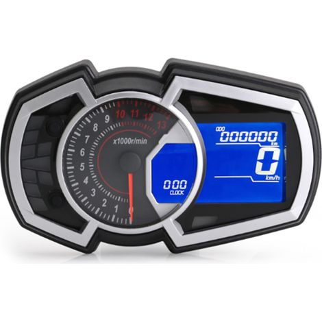 Tableau de bord de moto avec compteur kilométrique mécanique, compteur de vitesse et compte-tours, et écran LCD  type universel, convient aux moteurs à 1, 2 et 4 cylindres. (1/5)