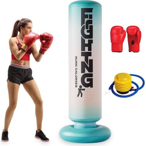 Sac de frappe gonflable debout de 180 cm : sac de frappe avec base qui ne tombe pas, sac de frappe avec gants de boxe ET pompe pour l'entraînement de boxe des adolescents et des adultes aide à (1/5)