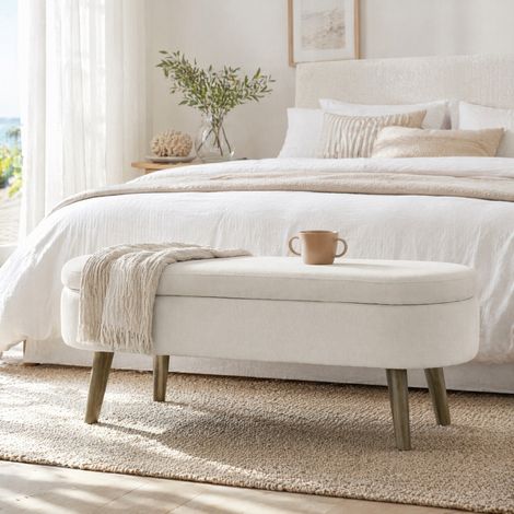 Panca contenitore 110 x 40 x 42 cm in ciniglia beige HAVRYA (1/5)