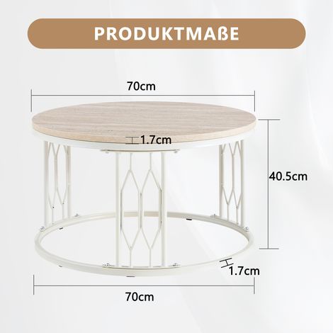Table basse ronde en bois effet chêne, piètement métal noir, table de salon design avec cadre géométrique en acier, table d'appoint stable Ø70 cm, hauteur 40,5 cm (1/5)