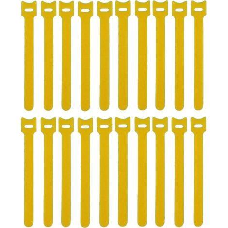 Lot de 100 serre-câbles jaunes réutilisables avec crochet et boucle pour la gestion et l'organisation des câbles (1/5)