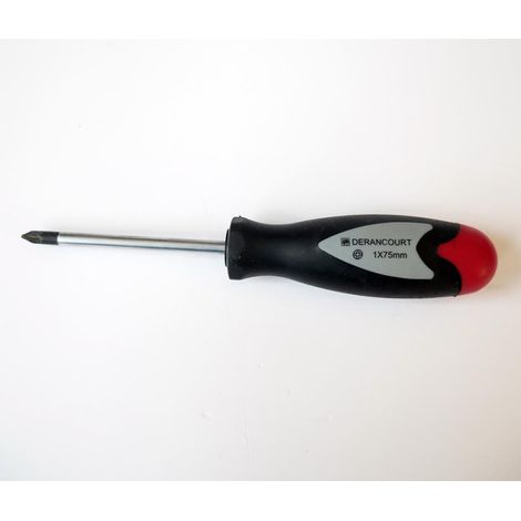 Tournevis cruciforme Pozidrive 4.5x80mm non-isolé manche bi-matière lame acier aimantée empreinte PZ1 DERANCOURT (1/2)
