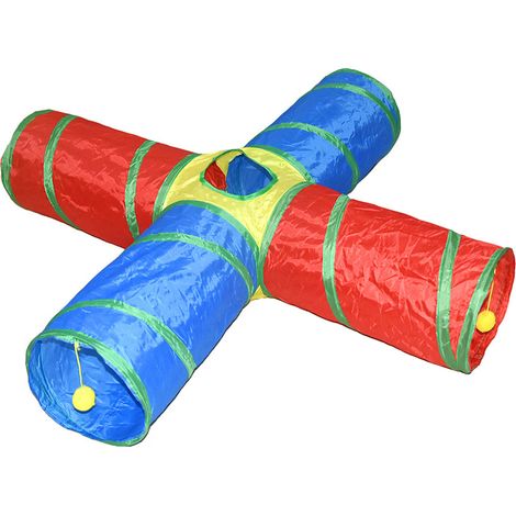 Tunnel Pour Chat - Tissu Oxford Renforcé - Structure En Acier Flexible - 4 Voies - Ouverture 28 Cm - Jouet À Clochette Intégré - 1 Pièce (1/5)