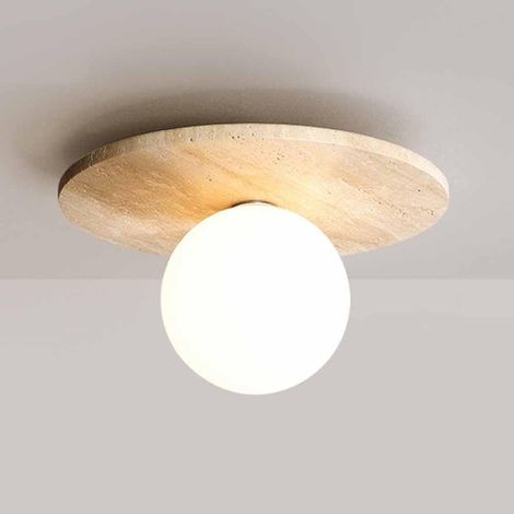 Plafonnier travertin – Lumière blanche – Verre dépoli – Design épuré – Hall/couloir/chambre