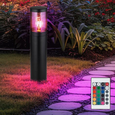 Lampadaire LED extérieur Lampadaire à intensité variable avec télécommande Lampe d'extérieur en acier inoxydable, changement de couleur RGB, noir fumé, 4W 470lm blanc chaud, DxHxB 14x50x10,2cm