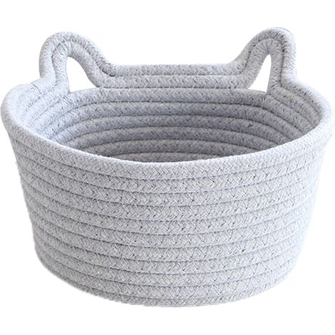 Petit panier en corde de coton avec oreilles de chat, adorables petits paniers de rangement, mini-paniers de rangement pour bureau, jouet pour chien et chat (1/5)
