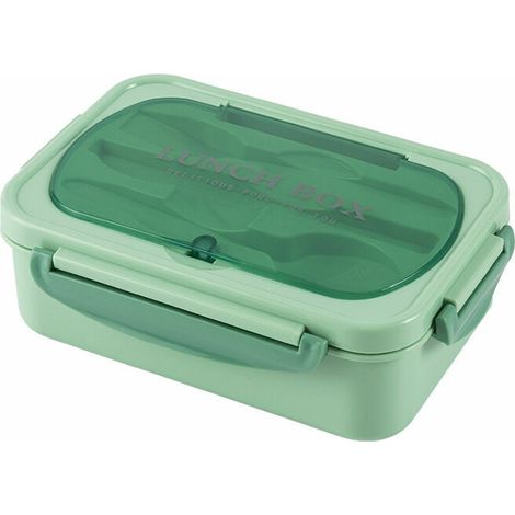 Boîte à lunch en plastique, boîte à nourriture à trois compartiments et couverts (fourchette et cuillère), boîte à bento pour enfants (1/5)