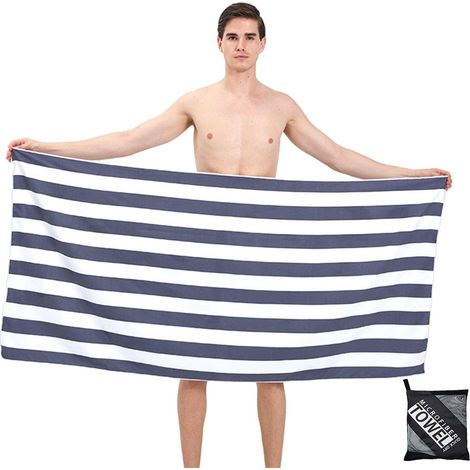 Grandes Serviette de Plage Microfibre avec Sac,160X90Cm Rayures Grises de Drap de Plage,Séchage Rapide,Anti-Sable,Douces et Super Absorbante,Portable Légère,pour Piscine Vacances Yoga Camping (1/5)