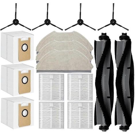 Accessoires de rechange pour aspirateur robot BOTLUXE E10+ : 2 brosses principales, 3 sacs à poussière, 4 filtres HEPA, 3 lingettes de nettoyage, 4 brosses latérales (1/5)