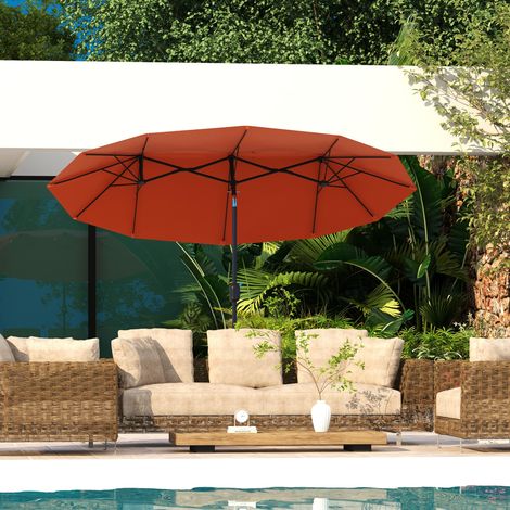 Sombrilla Doble de Jardín 295x152x222 cm con Inclinación de 45° y Manivela Manual para Terraza Balcón Piscina Rojo (1/5)