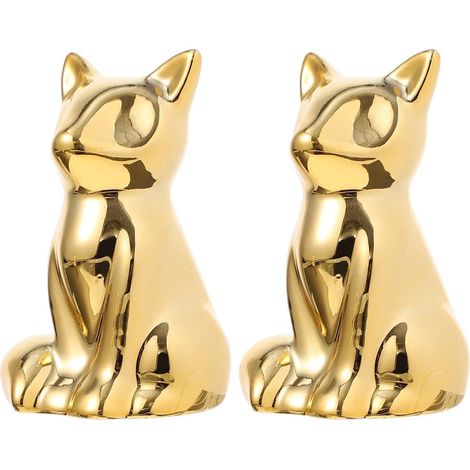 Soporte para anillos de cerámica dorada con forma de gato, expositor decorativo de joyas. (1/5)