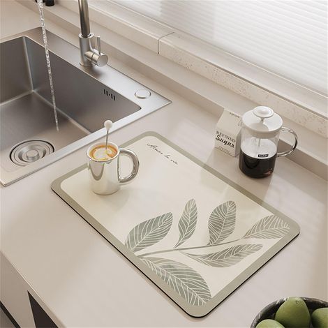 Tapis Egouttoir Vaisselle Cuisine, Motif Feuilles de Sechage Antidérapant d Evier d'égouttement Absorbant (40x50cm,Branches et Feuilles) Branches 40x50cm'40x50cm Branches et Feuilles'Branches et Feuil (1/5)