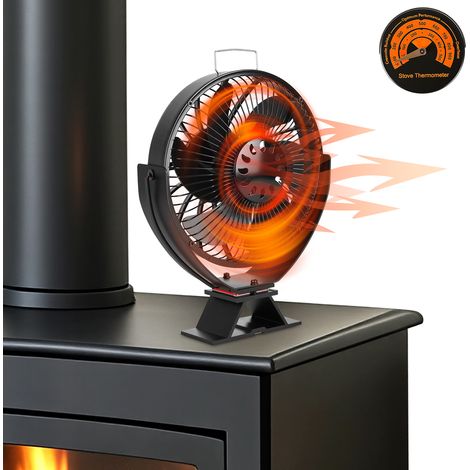 Jiubiaz Ventilador inclinable para estufa de leña, 6 aspas, rejilla de protección regulable, con termómetro (1/5)