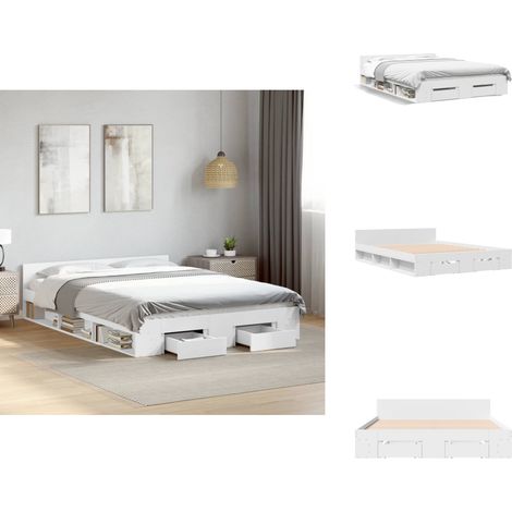 Cadre de lit avec tiroirs sans matelas blanc 120x190 cm - Cadre De Lit - Lit Double - Lit Avec Tiroirs - Meuble De Chambre - Rangement Dans La Chambre (1/5)