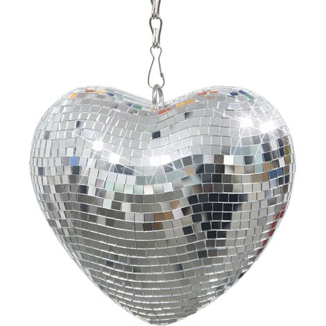 Boules À Facettes Disco En Forme De Coeur Miroir Réfléchissant 15 Cm Argent Chaîne Inclus