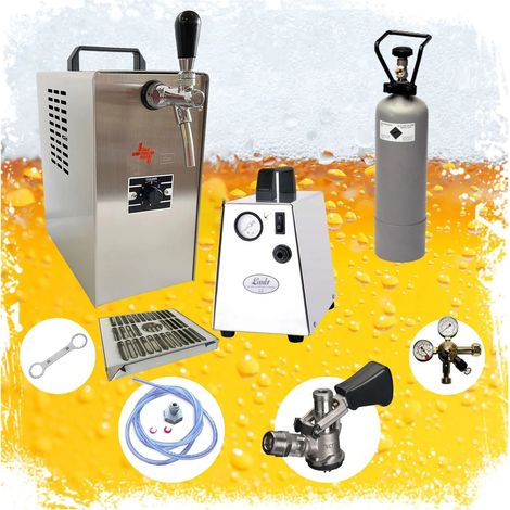 Komplett Set - Zapfanlage JET 30 Bierkoffer, Bierzapfanlage, Durchlaufkühler 1-leitig Trockenkühler, bis zu 35 Liter/h, Zapfkopf:Korb (1/4)