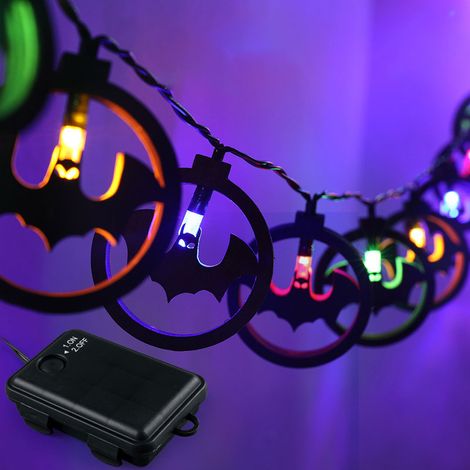 Guirlande lumineuse en bois pour Halloween, décoration de fête, ambiance bistrot, intérieur (chauve-souris colorée) (1/5)