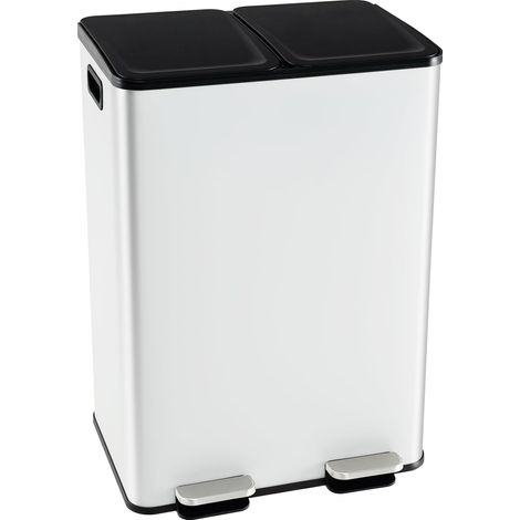 COSTWAY Poubelle Cuisine 2 x 30L, Poubelle Tri Selectif en Acier Inox, Anti-Empreinte, 2 Seaux Intérieurs en Plastique, Fermeture en Douceur, Casier pour Désodorisant (Blanc,2x30L) (1/5)