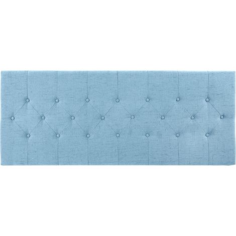 Tête de lit en bois et polyester coloris bleu clair - Longueur 160 x Profondeur 7 x hauteur 65 cm -PEGANE- (1/3)