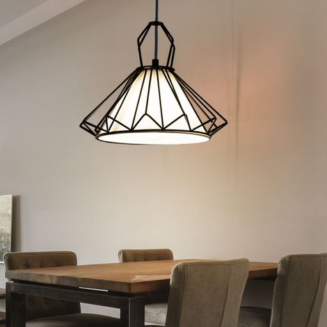 Lampada a sospensione in tessuto bianco per sala da pranzo, lampada a sospensione, griglia luminosa nera, metallo, 1x attacco E27, PxA 40x120 cm (1/5)