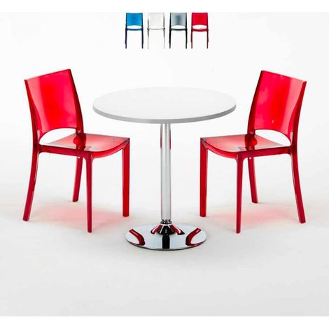 Mesa Redonda Blanca 70x70 cm y Sillas De Colores Transparentes B-Side Spectre - Rojo Transparente (1/5)