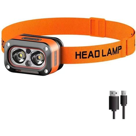 LED rechargeable détecteur phares, extérieur portable mini tête montée lumières avec affichage de quantité électrique. 5 modes adaptés pour courir, camping, famille