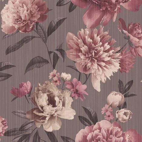 Heavyweight Vinyl Valentina Floral Bloom Wallpaper Mauve Pink Grey Textured (1/4)
