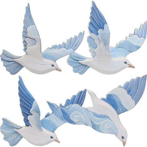 Mouettes Légères Facile à Installer pour Décoration Murale Bois 4 Pièces Style Océanique Ambiance Marine Salon et Salle à Manger (1/5)