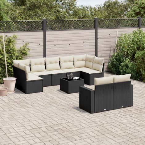 Salon de jardin 10 pcs avec coussins noir résine tressée vidaXL (1/4)