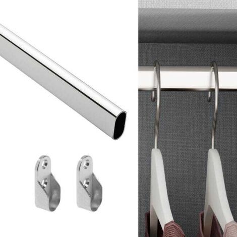 0,4 Mètre - Tringle de Penderie Ovale 15x30 + Supports Latéraux - Rail Barre de Penderie Tube Cintre Pour Vêtements Armoire