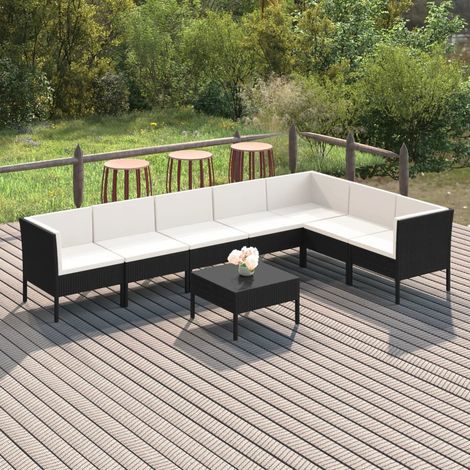 8-tlg. Garten-Lounge-Set mit Auflagen Poly Rattan Schwarz (1/5)