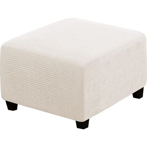 Housse de futon carrée, protection de meuble, avec bande élastique en bas, en tissu jacquard extensible à petits carrés (blanc). (1/5)