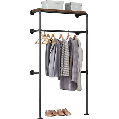 WOLTU industrielle Kleiderstange Wand,Garderobe für begehbaren Kleiderschrank,Kleiderständer mit Regal,für Schlafzimmer Ankleidezimmer,103x187x36,5 cm