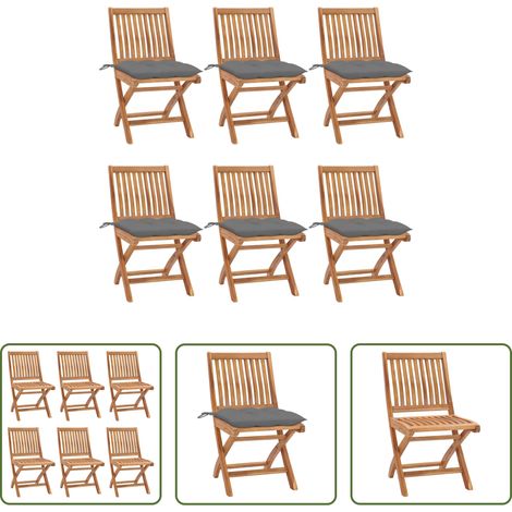 Klappbare Gartenstühle - Klappbare Gartenstühle mit Kissen 6 Stk. Massivholz Teak (1/5)