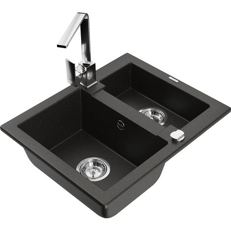 Mexen Carlos lavello in granito 1,5 vasche con miscelatore cucina Rita, nero/oro metallizzato - 6518-75-670300-00 (1/5)