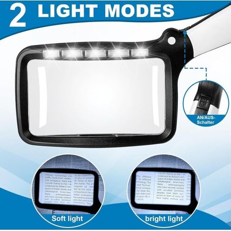 Lente d'ingrandimento pieghevole 3X con illuminazione a LED integrata – 5 diodi, 2 livelli di luminosità, ideale per anziani e orologiai