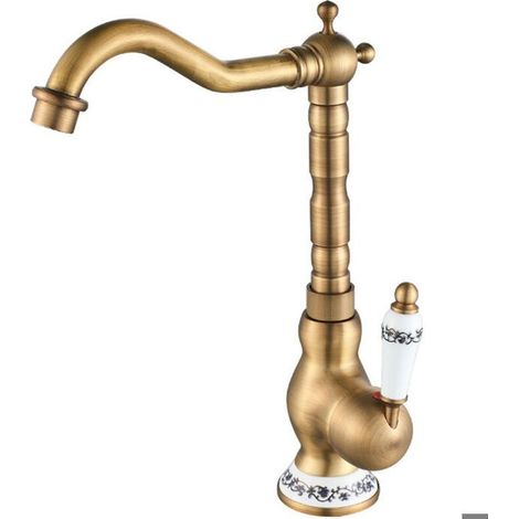 Mitigeur de cuisine – Bronze vintage – Robinet pivotant 360°, poignée céramique – Design rétro (1/4)