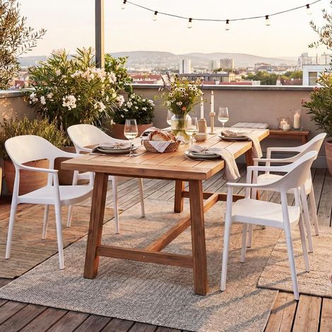 Gain de Place et Confort Lot 4 Chaises de Jardin et Cuisine en Plastique Blanc Empilables Ergonomiques sans Outil Max 150kg (1/5)