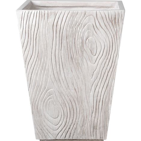 Maceta para exterior e interior tiesto decorativo cuadrado de fibra de arcilla estriada 42 x 42 x 50 cm beige claro Baihe (1/5)