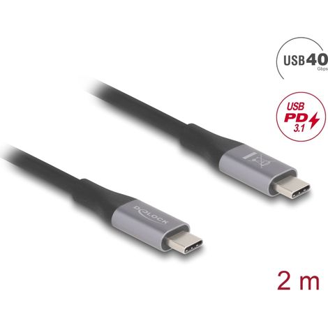 Delock Cable USB 40 Gbps USB Type-Câ¢ macho a macho PD 3.1 240 W E-Marker 2 m gris metal