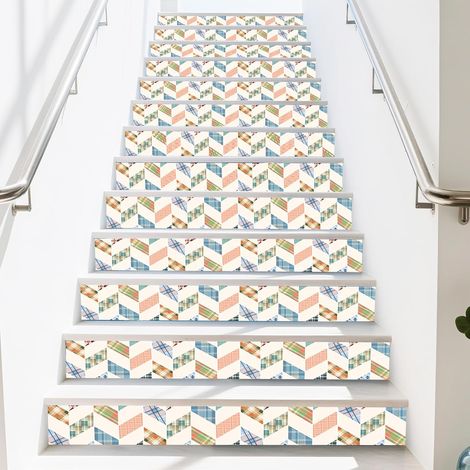 15 bande D'Autocollants pour Escaliers à Chevrons Autocollants pour Contremarches D'Escalier 18x100cm en Vinyle Auto Adhésif Motif Écossais Coloré Décoration pour Maison Hôtel (1/5)