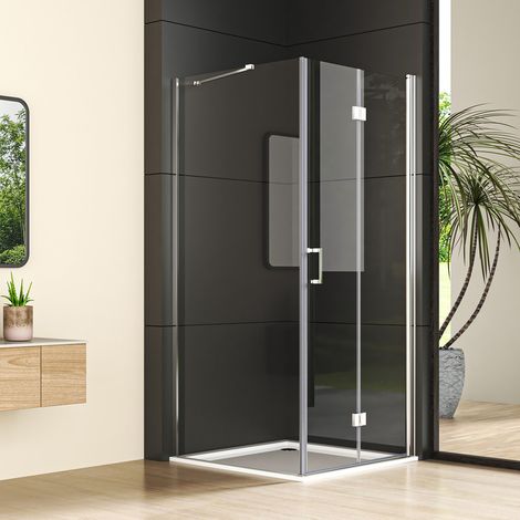 Duschkabine Eckeinstieg mit Seitenwand 100x75 cm Falttür Drehfalttür Dusche 100 cm mit Seitenteil 75 cm Duschkabine Falttür rahmenlos Eckdusche 6mm NANO Sicherheitsglas ESG Klarglas Höhe 195cm