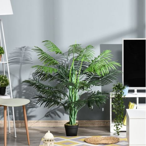 Palma artificiale 16x16x125 cm in plastica verde, 18 foglie, per interni – MEUBLIV (1/5)