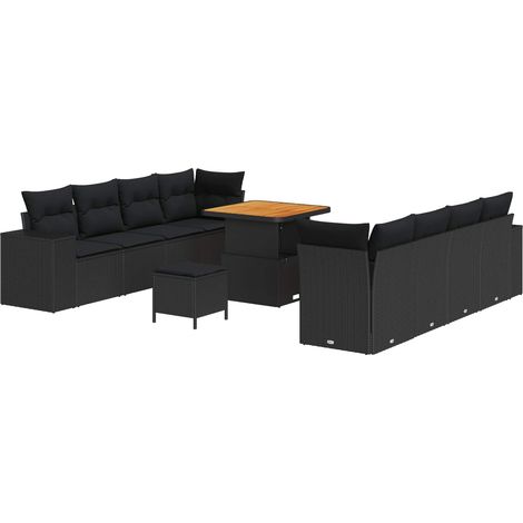 Garden Sofa Set with Cushion with Storage 11 pcs Black vidaXL