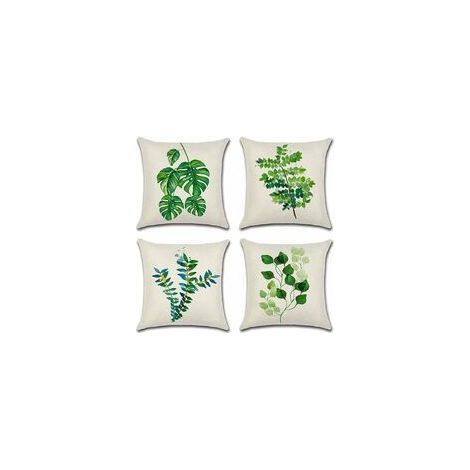 Extérieur Housse De Coussin, Lot De 4 Imperméable Feuilles Vertes Motif Canapé Taie D'oreiller Pour Patio Jardin Salon Chambre Décoration, 45x45cm -B (1/5)