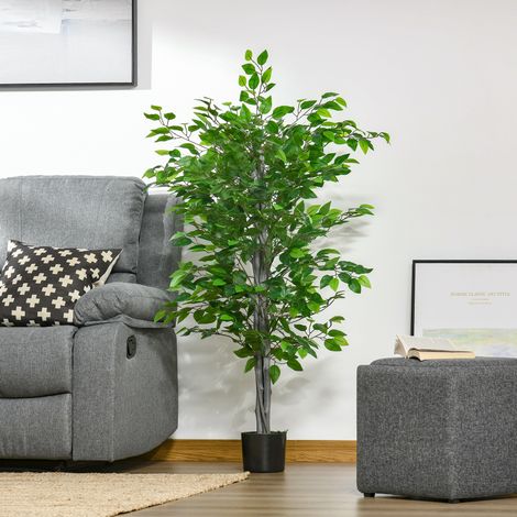 Ficus artificial de 135 cm con maceta negra lastrada, verde (1/5)